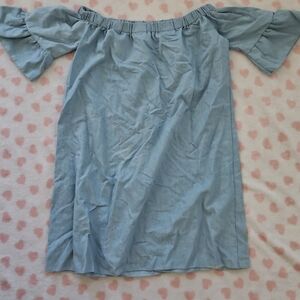 See You Monday Light Blue Off the Shoulder Dress